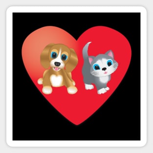Dog and Cat on Heart Magnet